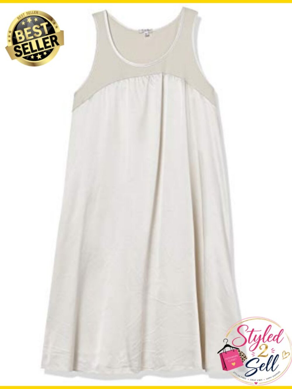 Sleeveless Scoop Neck Tank Top Satin Faille Supima Cotton Relaxed Fit